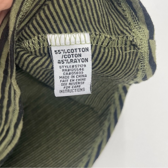 Habitat Olive Green and Black Stripe‎ Cotton V-Neck Relaxed Tunic Top Large - Picture 5 of 9